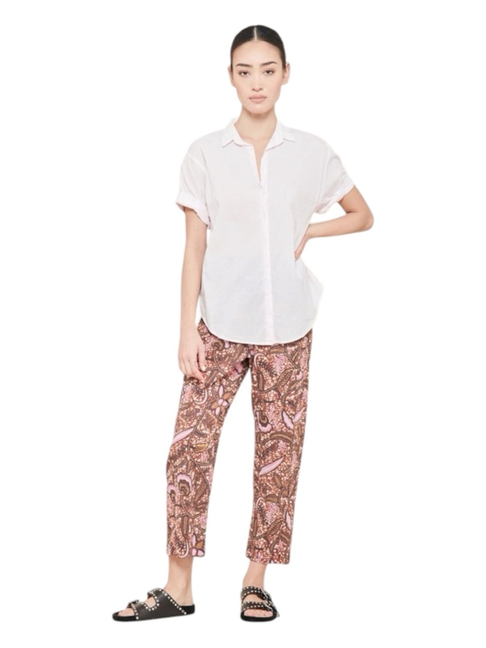 XiRENA Paxtyn Pant Brown Paisley Earth Batik Print Trousers 100% cotton